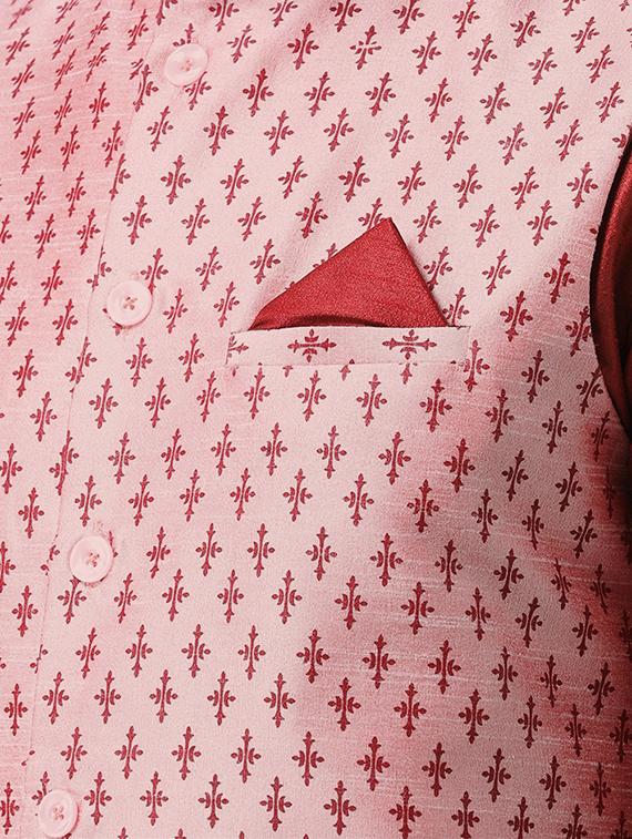red kurta pyjama set with pink printed nehru jacket - 16569634 - Standard Image - 3