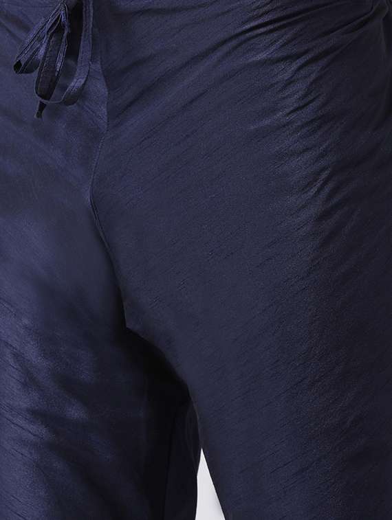navy blue kurta pyjama set with blue printed nehru jacket - 16569650 - Standard Image - 3