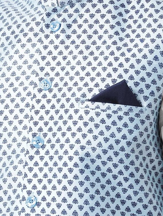 white dhoti kurta set with blue printed nehru jacket - 16569651 - Standard Image - 3