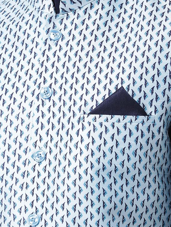 navy blue kurta pyjama set with blue printed nehru jacket - 16569660 - Standard Image - 3