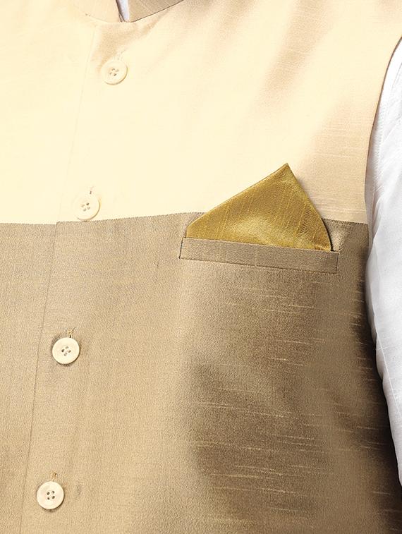 white dhoti kurta set with yellow striped nehru jacket - 16569687 - Standard Image - 3