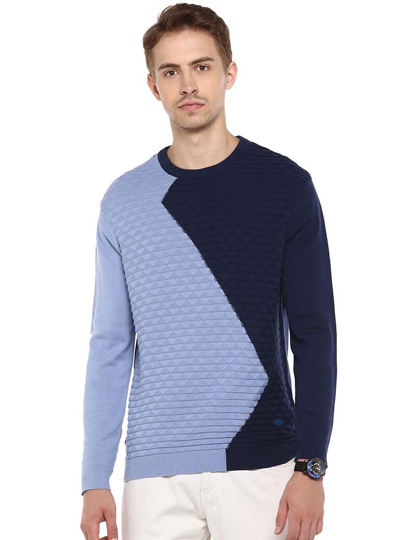 navy blue color block pullover - 16570203 -  Zoom Image - 0