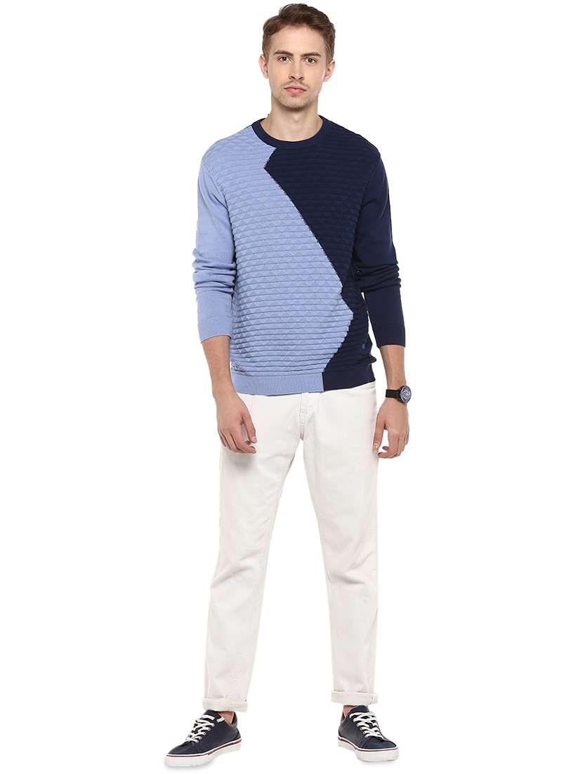 navy blue color block pullover - 16570203 - Standard Image - 3
