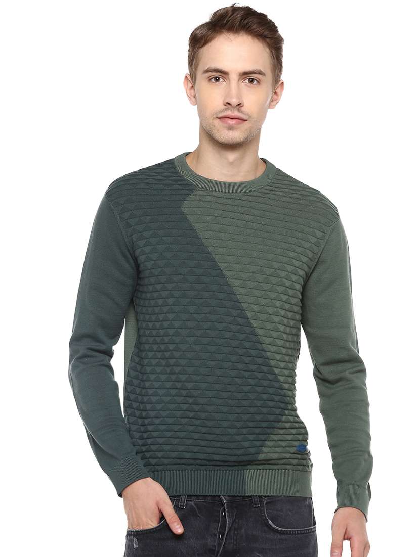 green color block pullover - 16570204 -  Zoom Image - 0