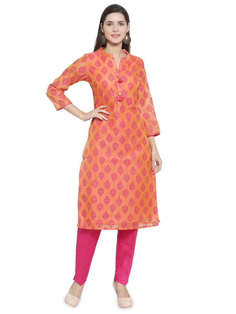 printed straight kurta with tassels