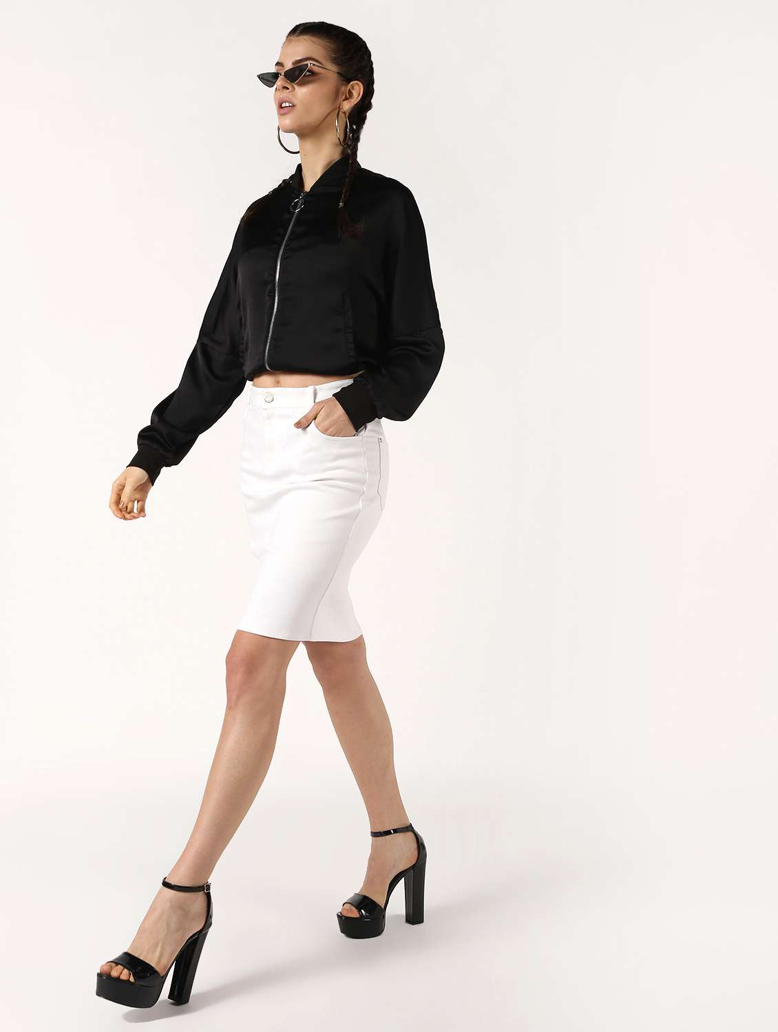 white high rise straight skirt