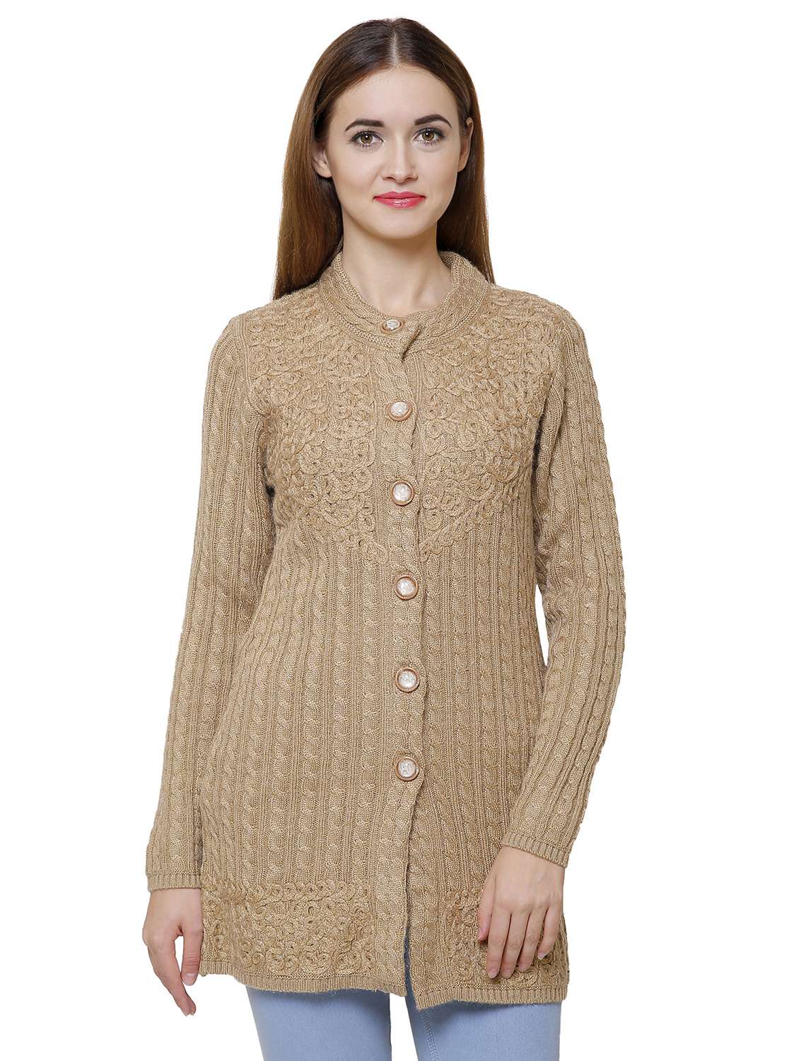 mandarin neck woven cardigan