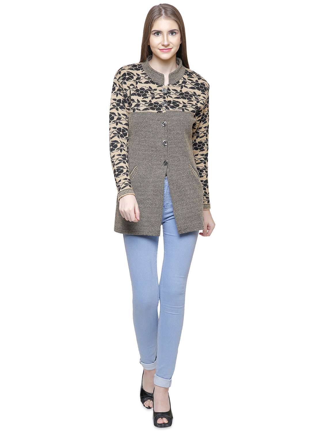 mandarin neck pocket slit cardigan - 16581386 - Standard Image - 3
