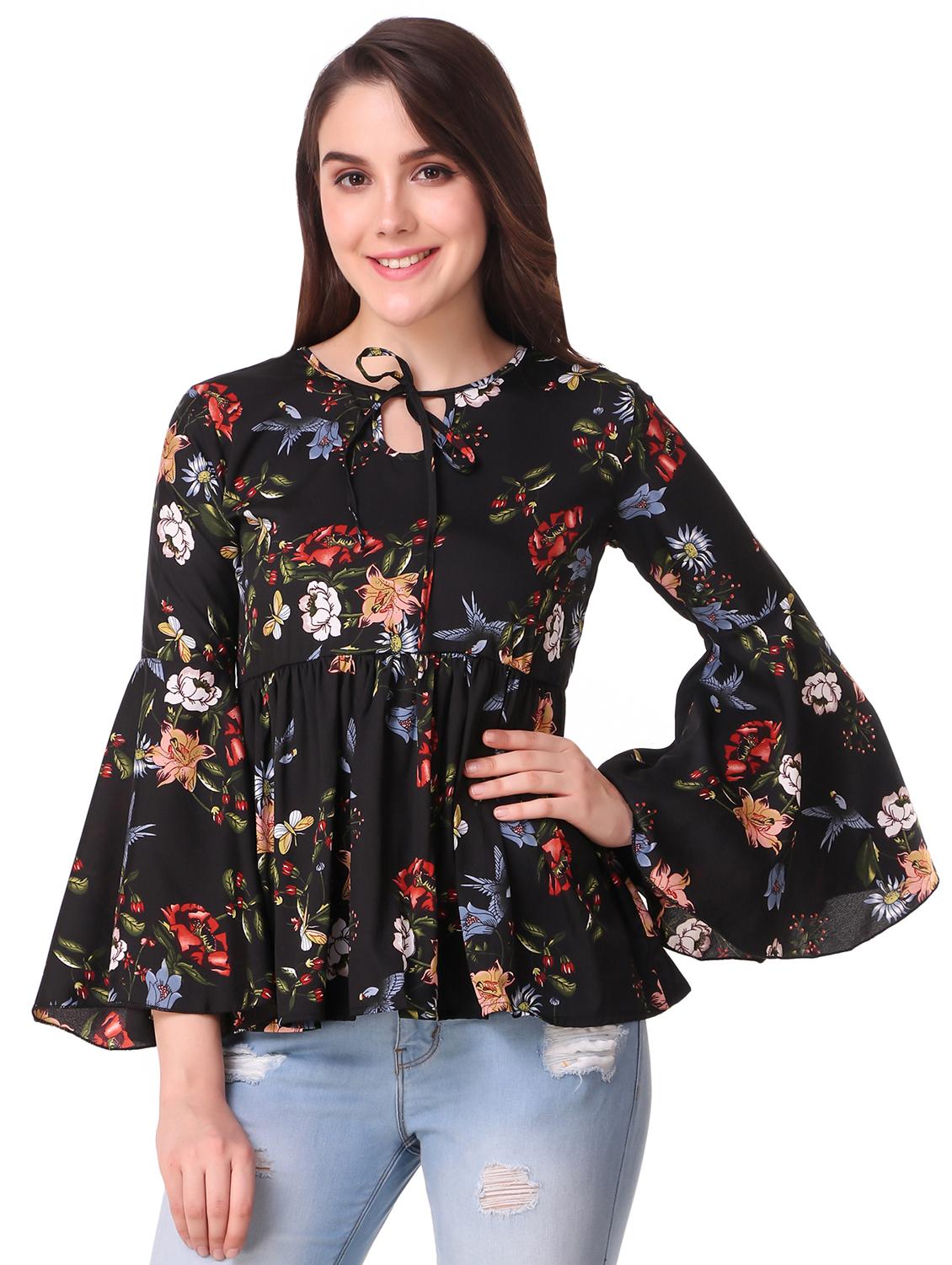 tie up neck bell sleeved top - 16581524 - Zoom Image - 0