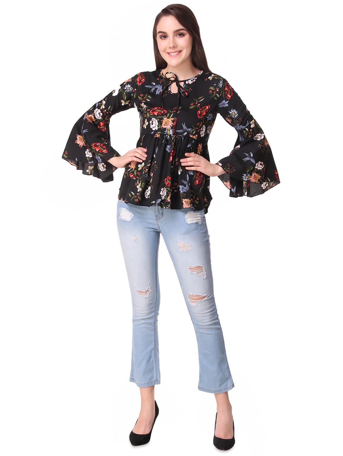 tie up neck bell sleeved top - 16581524 - Standard Image - 3