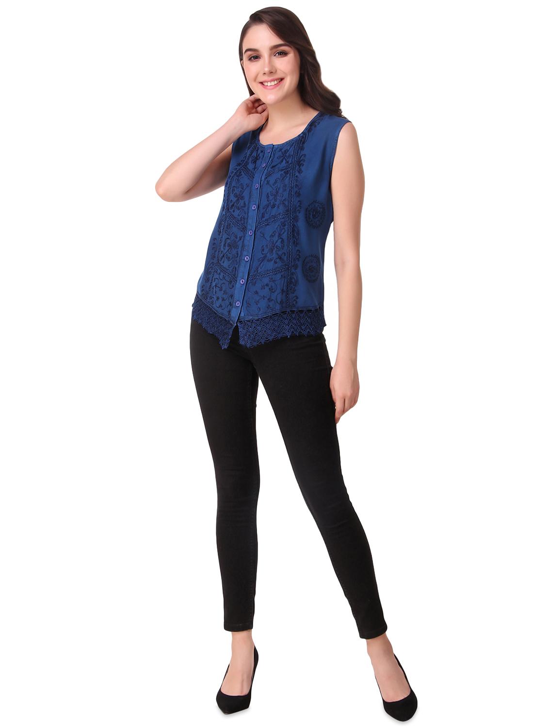 lace insert embroidered detail top - 16581528 - Standard Image - 3