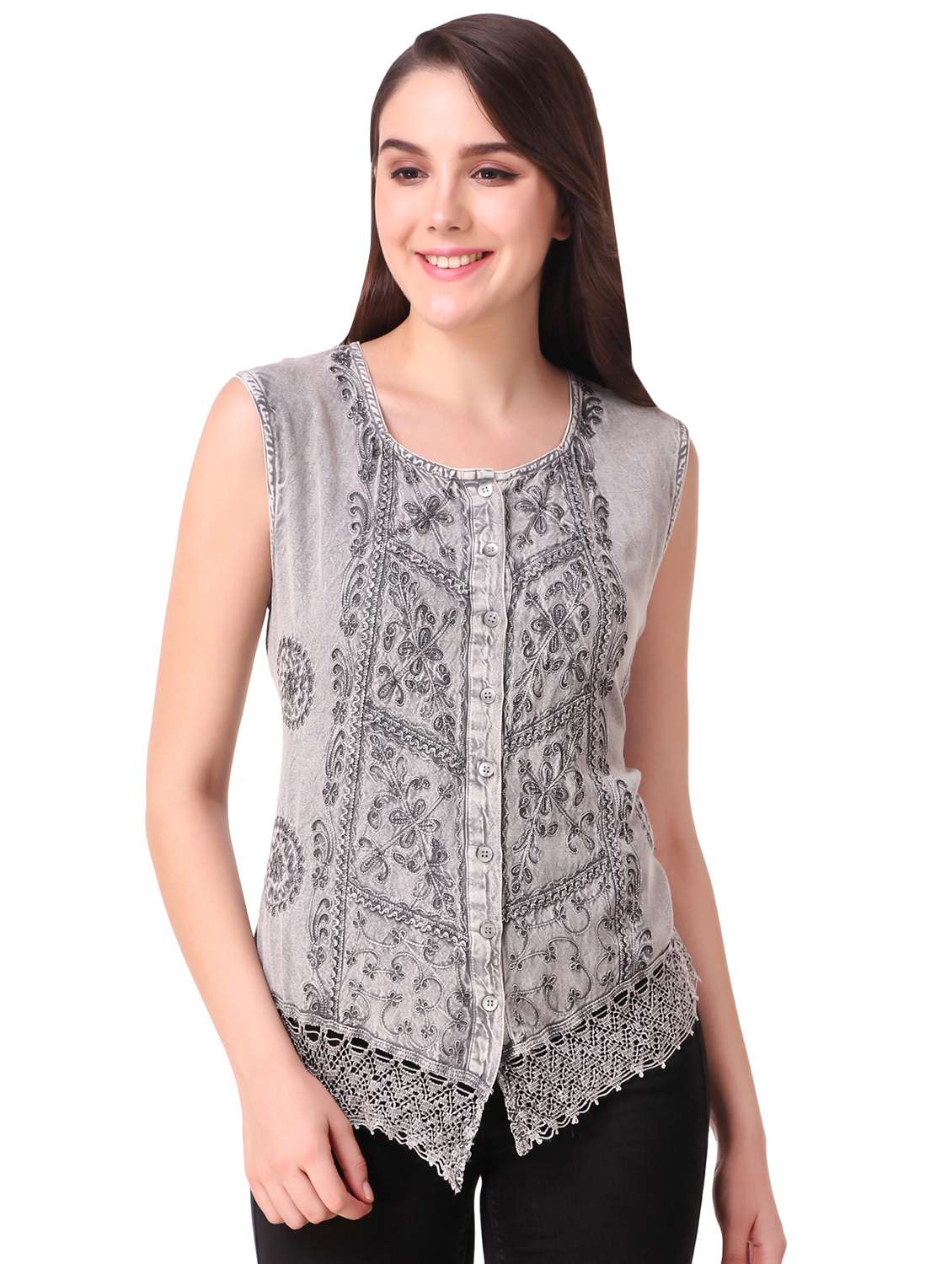 lace insert embroidered detail top  - 16581529 -  Zoom Image - 0