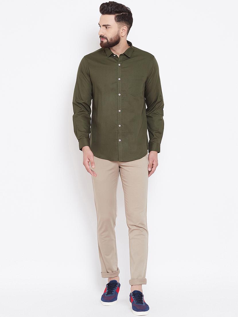 green solid casual shirt - 16584803 - Standard Image - 3