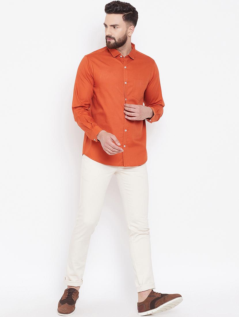 orange solid casual shirt - 16584804 - Standard Image - 3