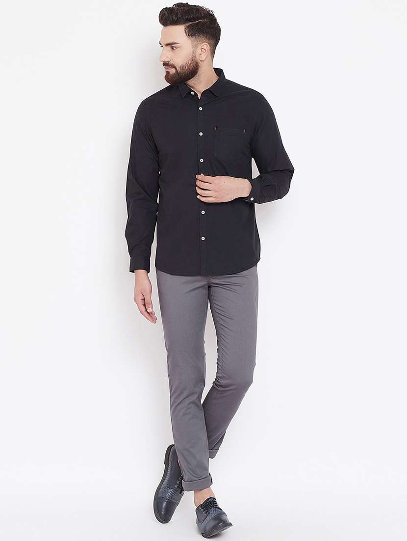 black solid casual shirt - 16584809 - Standard Image - 3