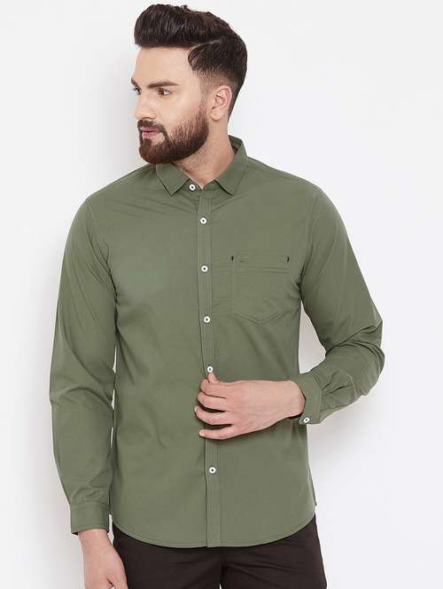 green solid casual shirt - 16584810 - Standard Image - 0
