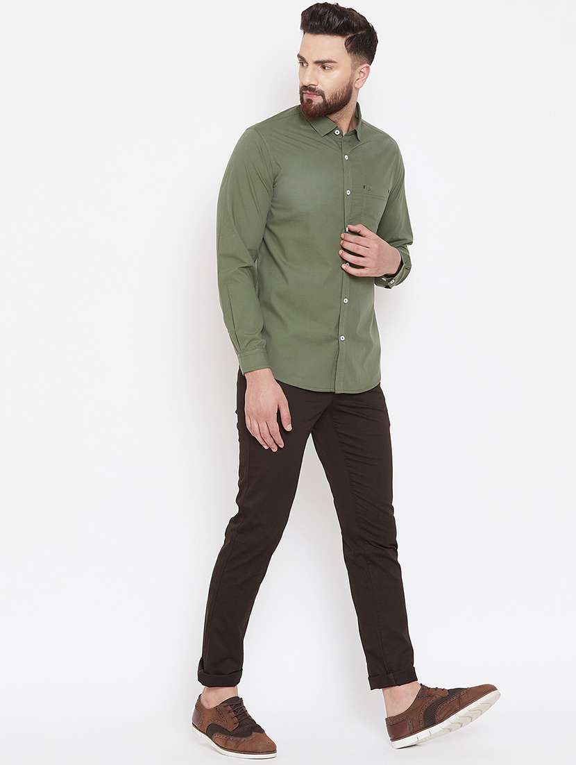 green solid casual shirt - 16584810 - Standard Image - 3