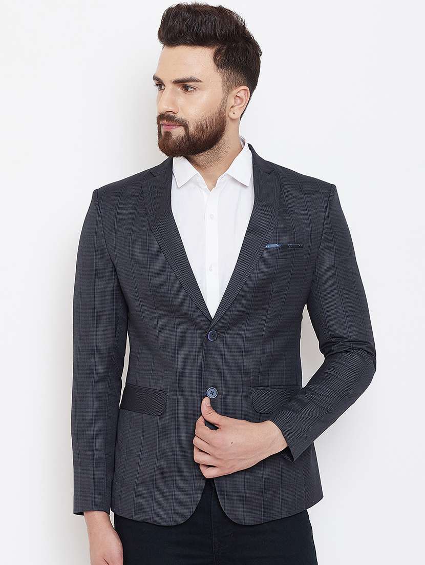 black checkered single breasted casual blazer - 16584848 -  Zoom Image - 0