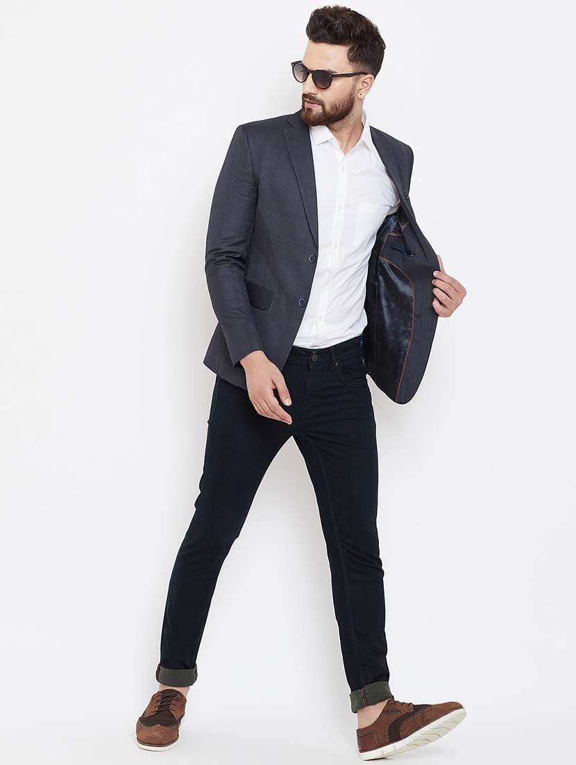 black checkered single breasted casual blazer - 16584848 - Standard Image - 3