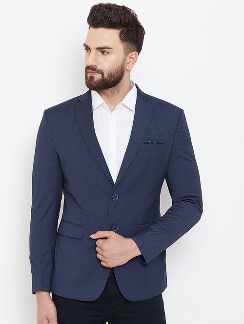 dark blue self design single breasted casual blazer - 16584851 - Standard Image - 0