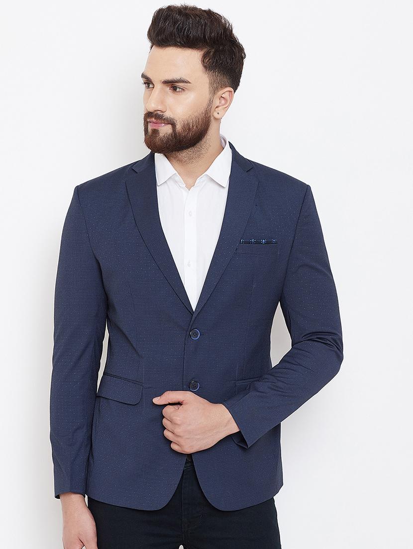 dark blue self design single breasted casual blazer - 16584851 - Zoom Image - 0