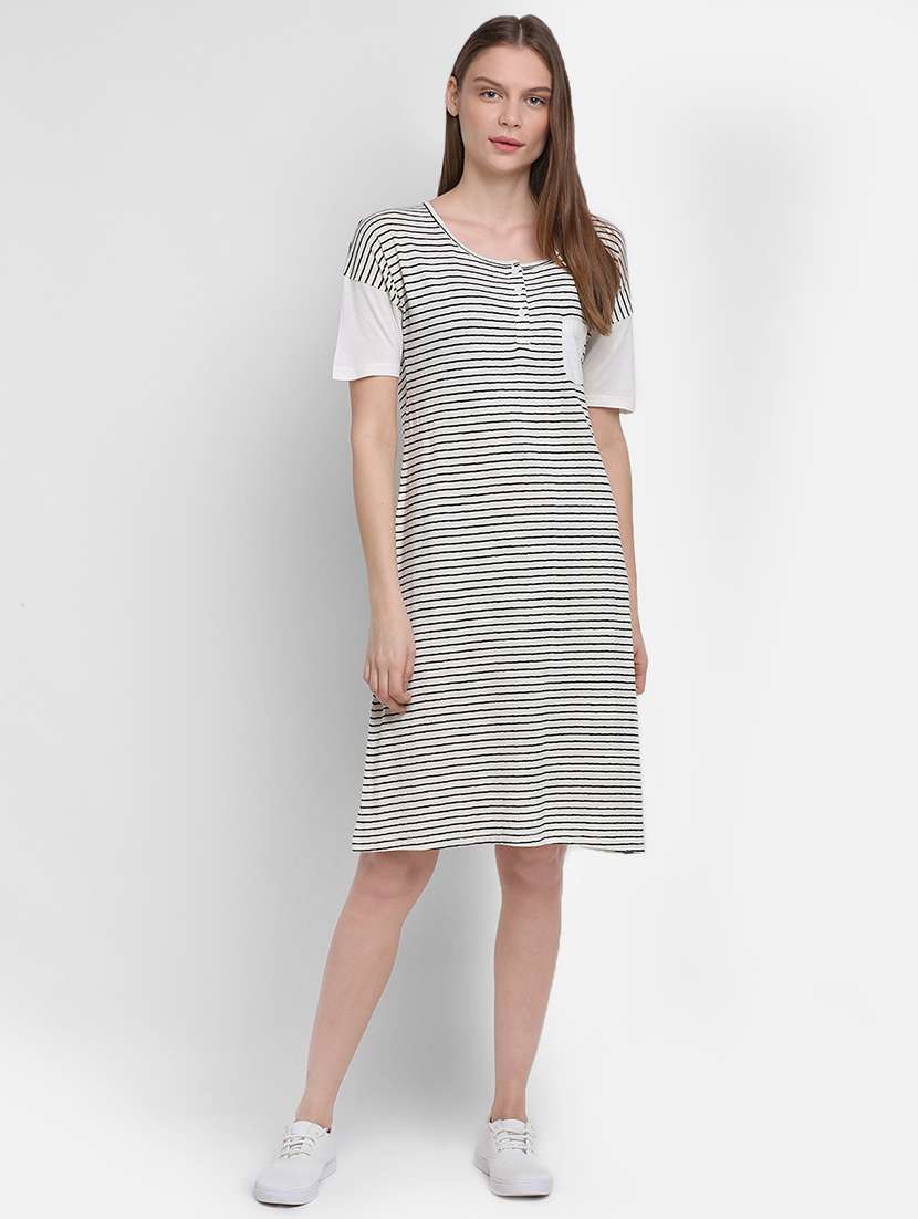 drop shoulder striped shift dress