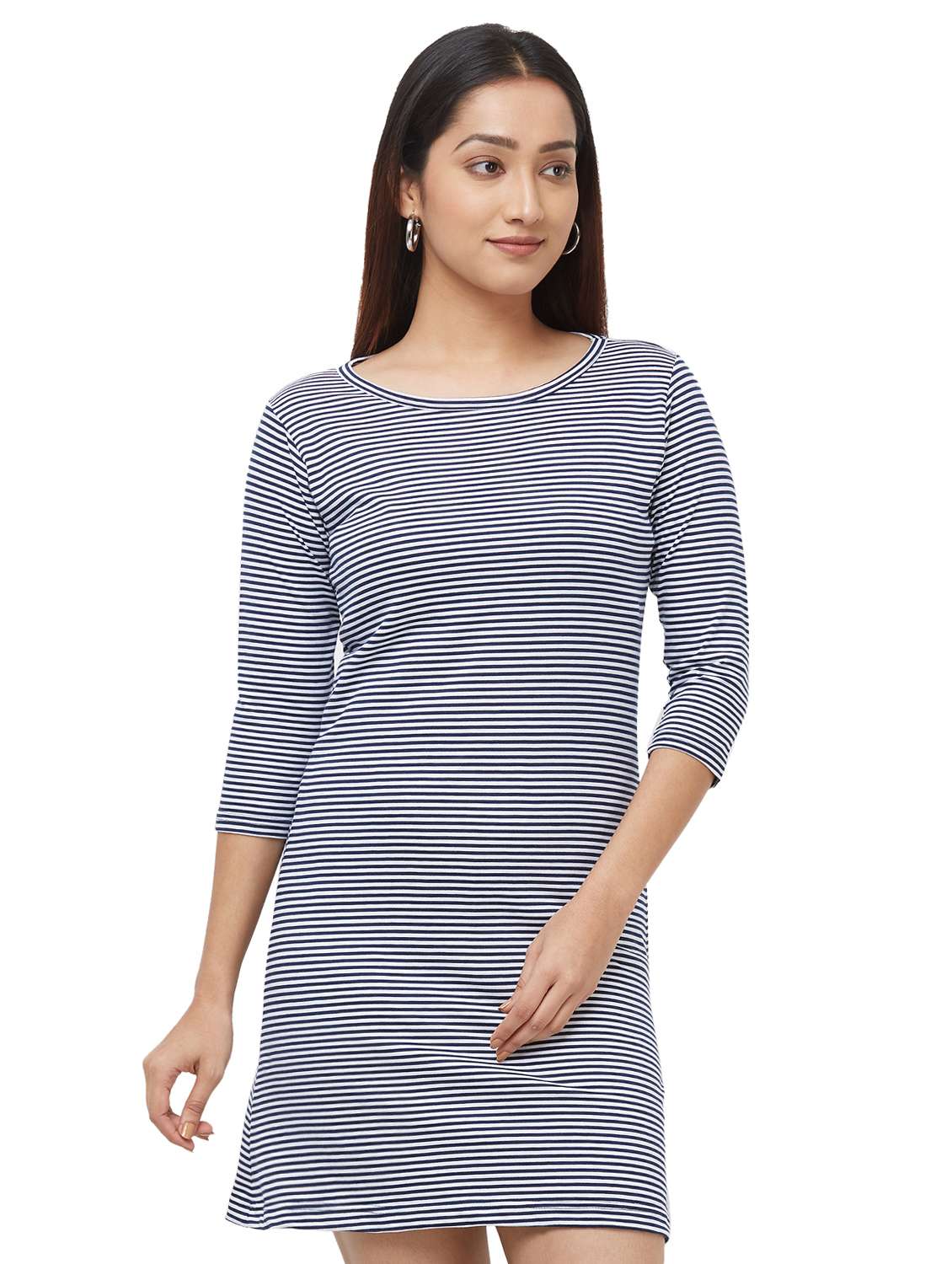 round neck striped a-line dress - 16585859 -  Zoom Image - 0