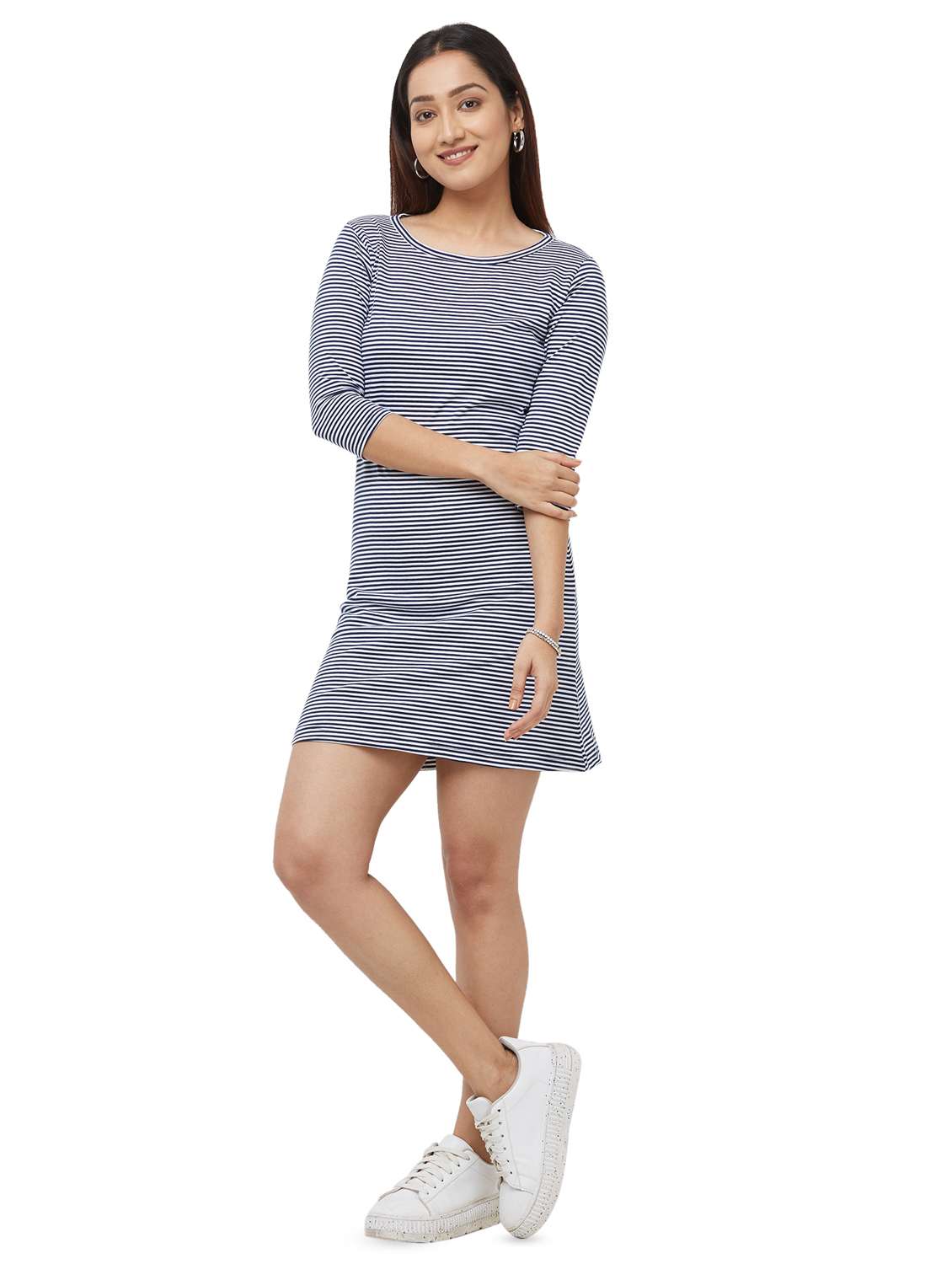 round neck striped a-line dress - 16585859 - Standard Image - 3