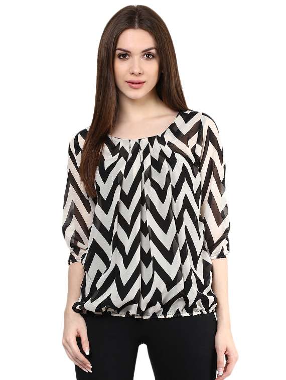 boat neck chevron blouson top 