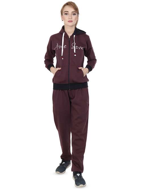 women typographic drawstring hooded track suit