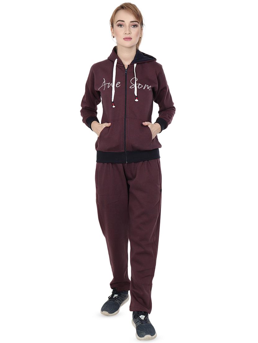 women typographic drawstring hooded track suit