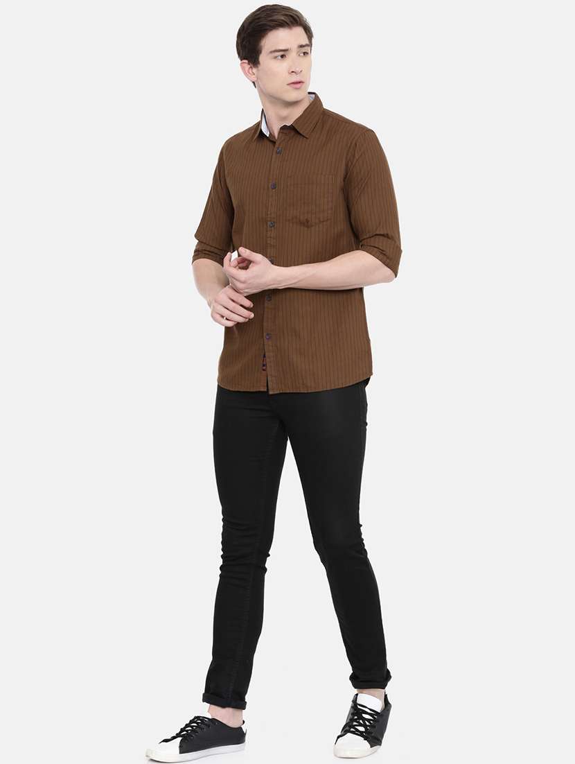 brown striped casual shirt - 16588999 - Standard Image - 3