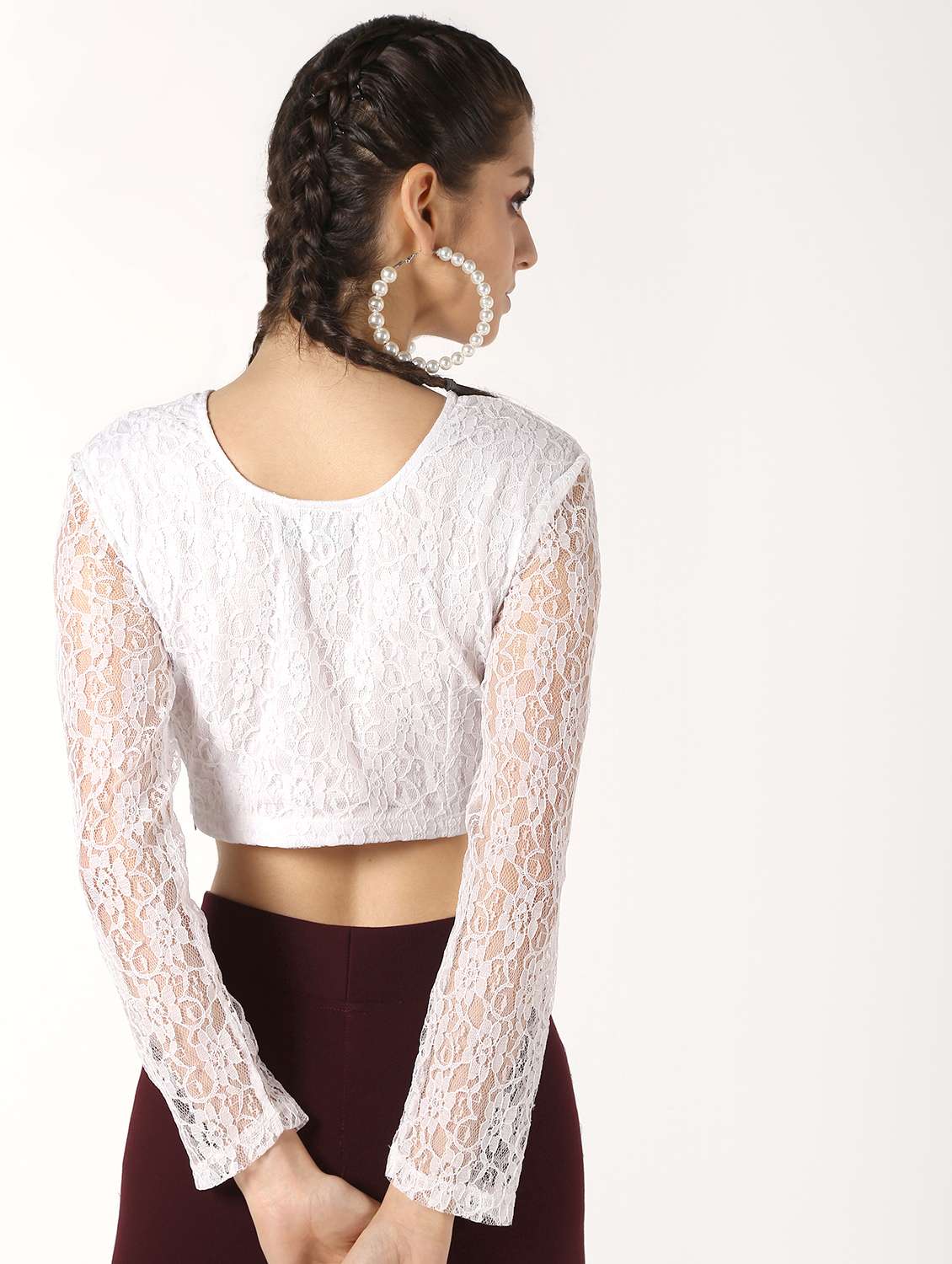 round neck laced crop top - 16589007 -  Standard Image - 3