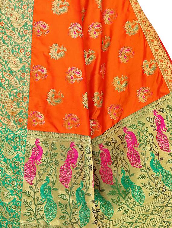 women's self design orange colored saree with blouse - 16592176 -  Standard Image - 3