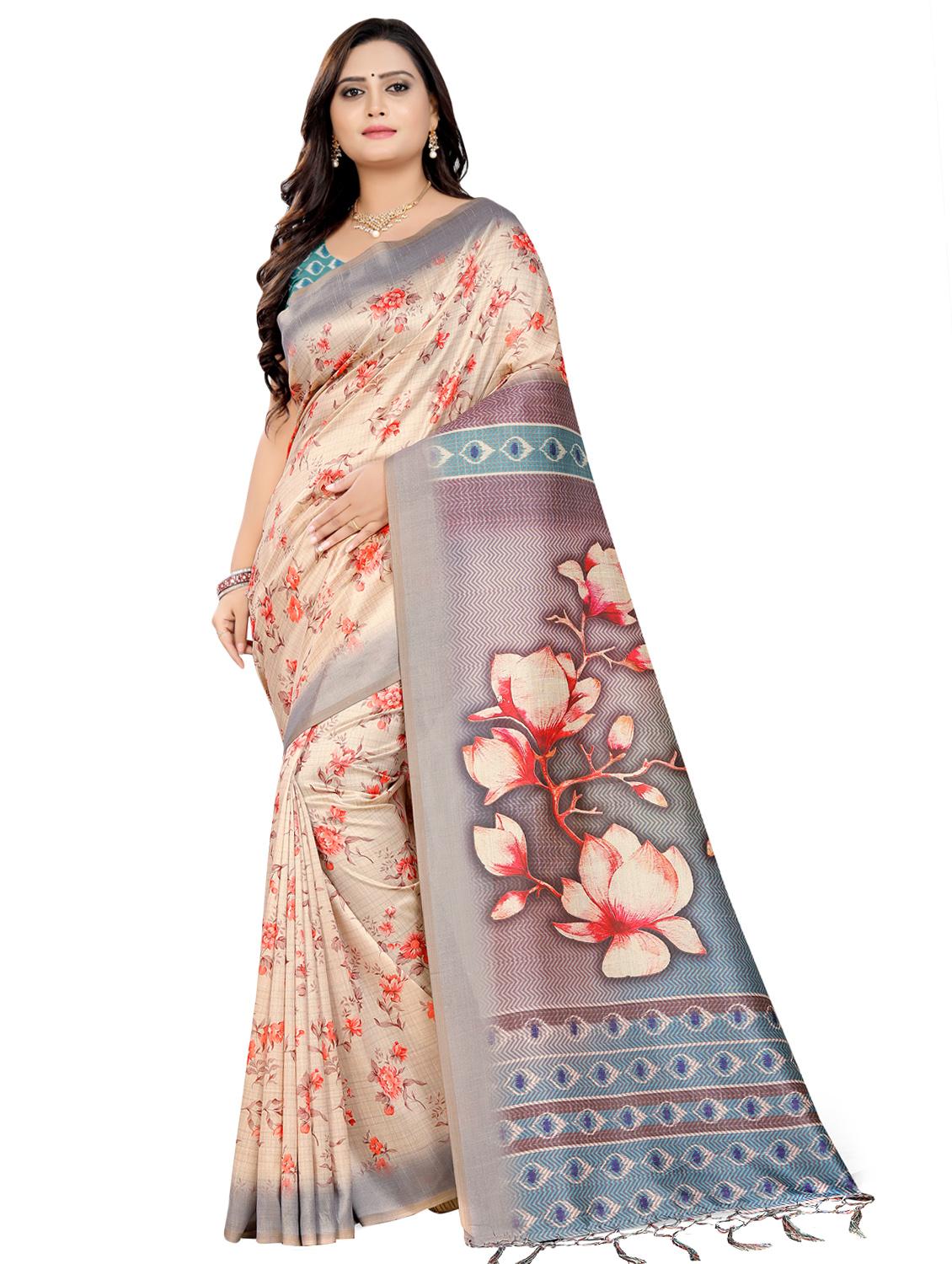 women's floral off white colored saree with blouse - 16592628 -  Zoom Image - 0