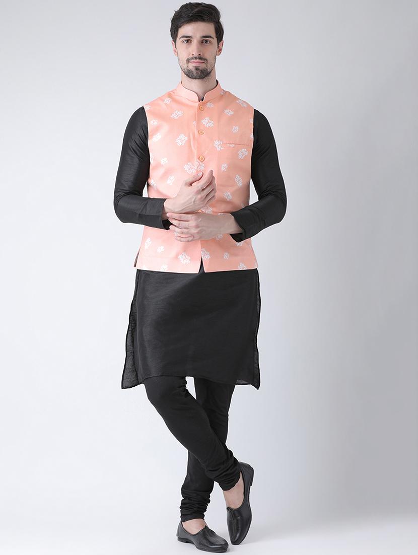black solid kurta pyjama set with nehru jacket - 16595383 - Zoom Image - 0