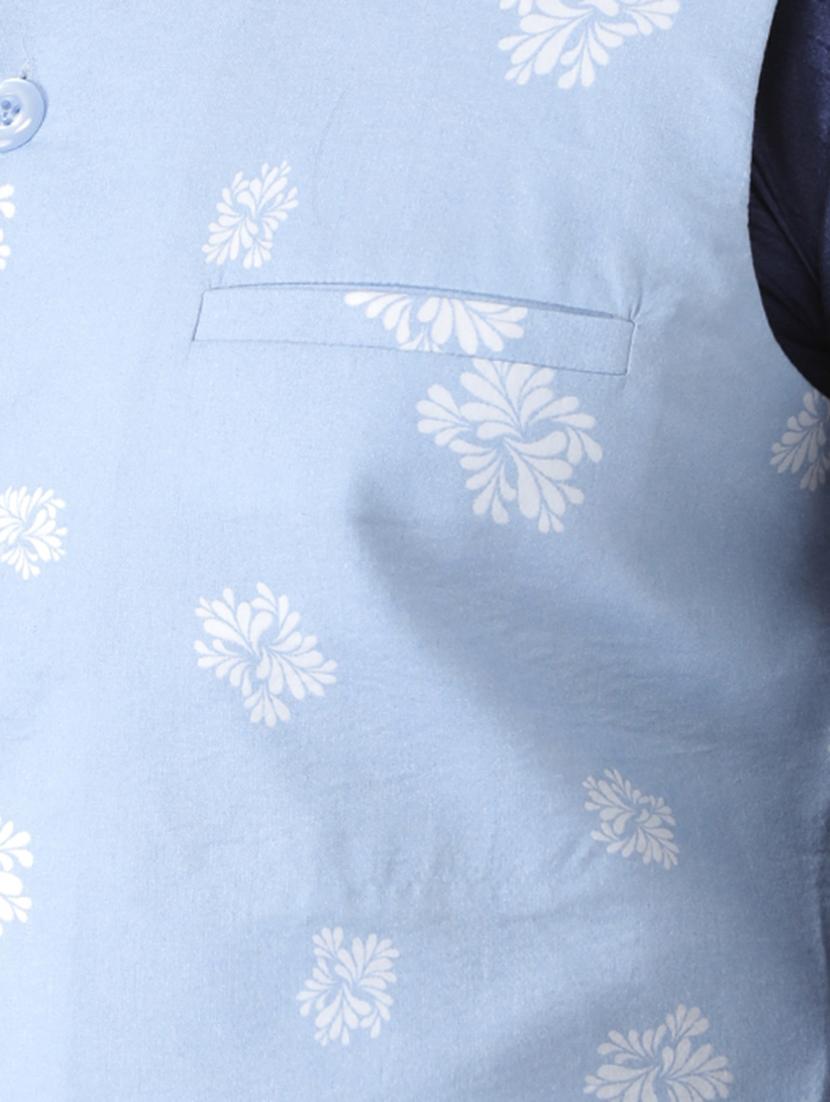 blue solid kurta pyjama set with nehru jacket - 16595385 - Standard Image - 3