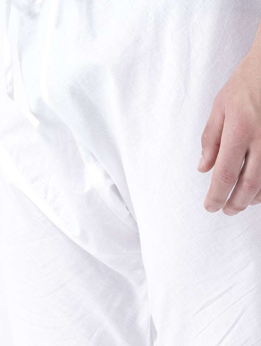 white solid kurta pyjama set with nehru jacket - 16595387 - Standard Image - 3
