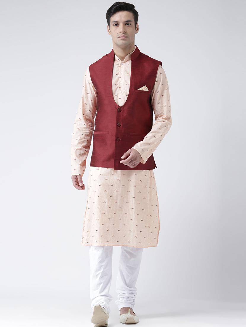 beige printed kurta pyjama set with nehru jacket - 16595487 - Zoom Image - 0