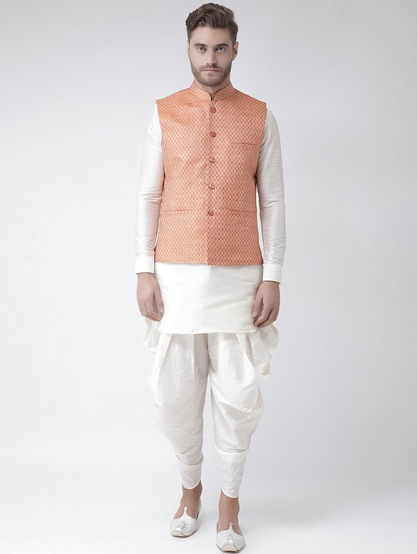 white solid dhoti kurta set with nehru jacket - 16595497 - Zoom Image - 0