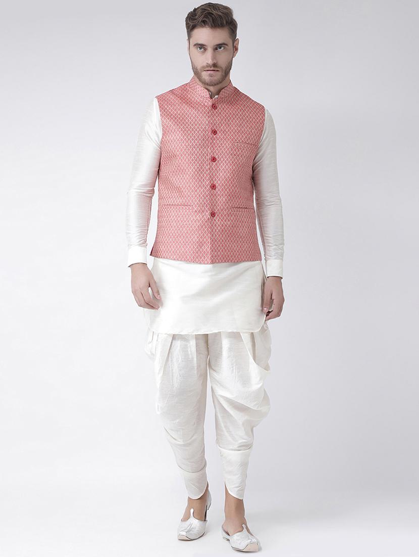 white solid dhoti kurta set with nehru jacket - 16595499 -  Zoom Image - 0