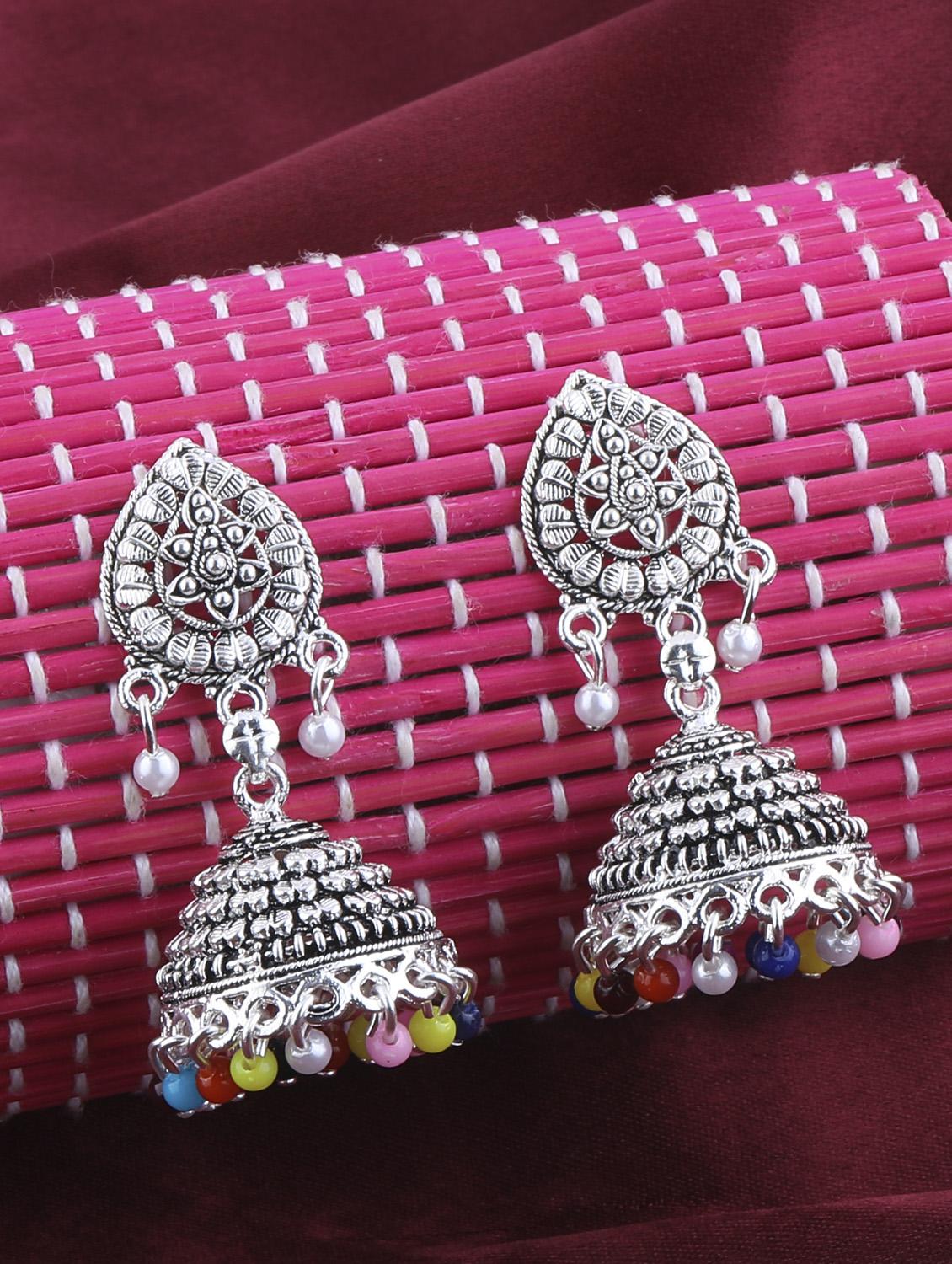 multi colored metal jhumka earring - 16596812 -  Zoom Image - 0