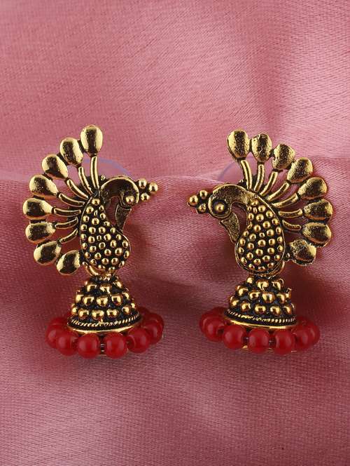 red metal jhumka earring - 16596831 - Standard Image - 0