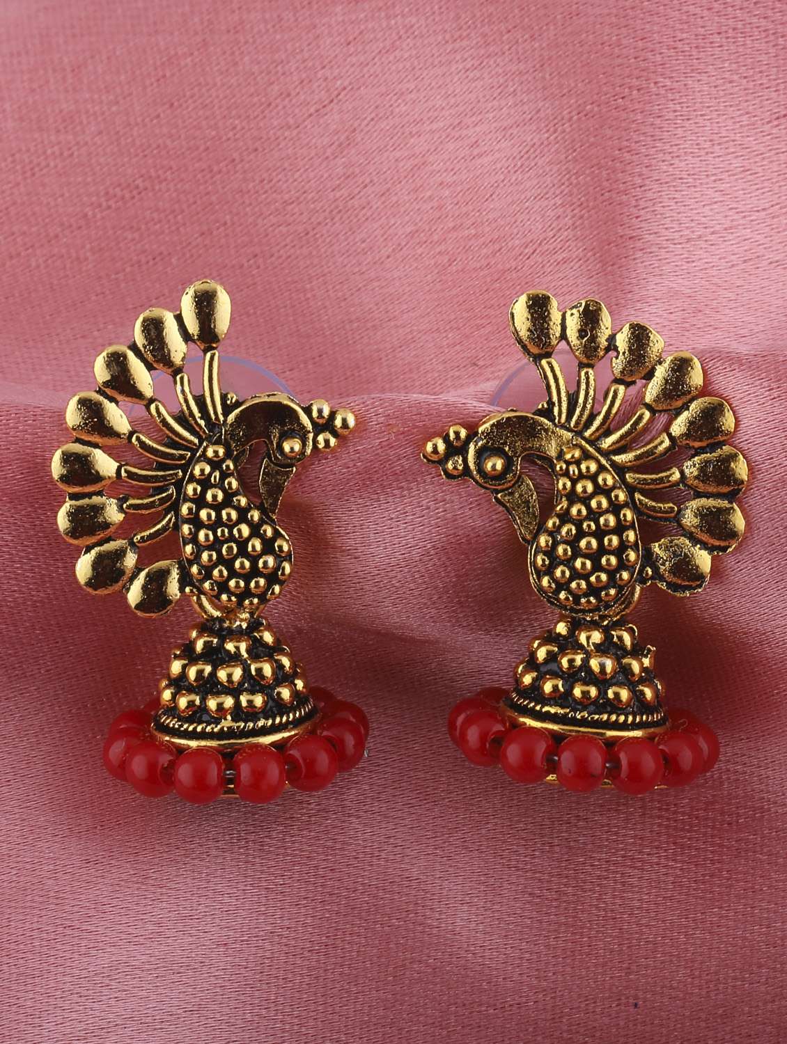 red metal jhumka earring