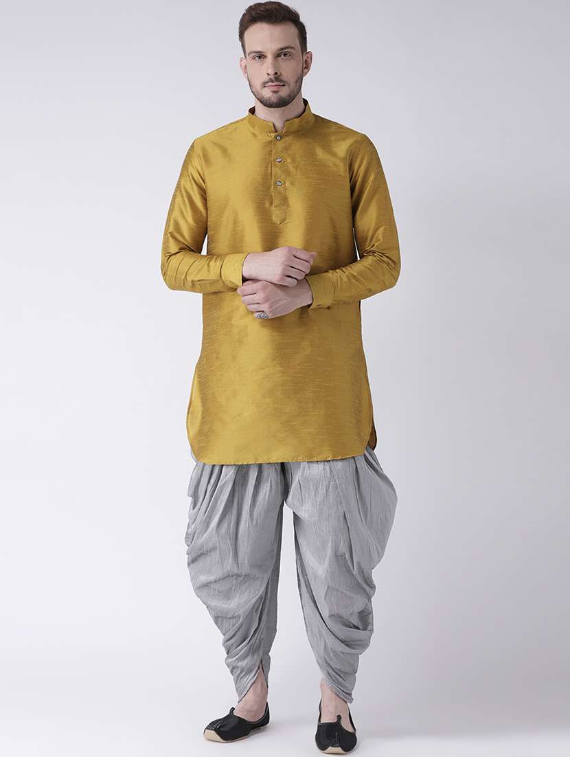 yellow solid dhoti kurta set - 16597710 -  Zoom Image - 0