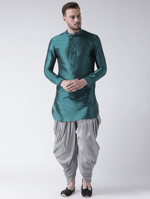 teal blue solid dhoti kurta set - 16597715 -  Standard Image - 0