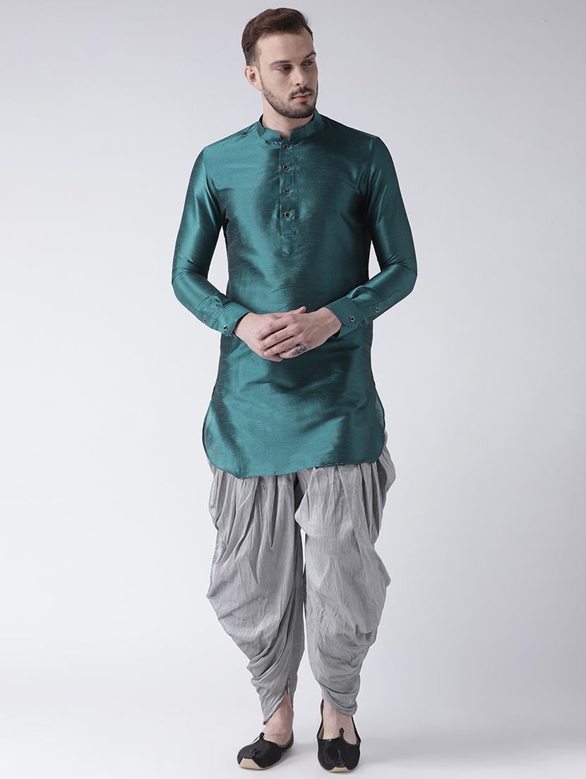 teal blue solid dhoti kurta set - 16597715 -  Zoom Image - 0