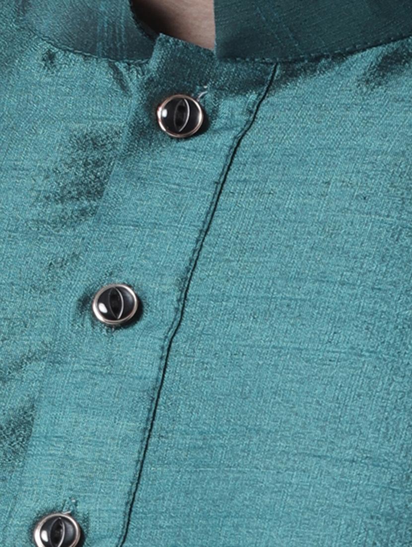 teal blue solid dhoti kurta set - 16597715 - Standard Image - 3