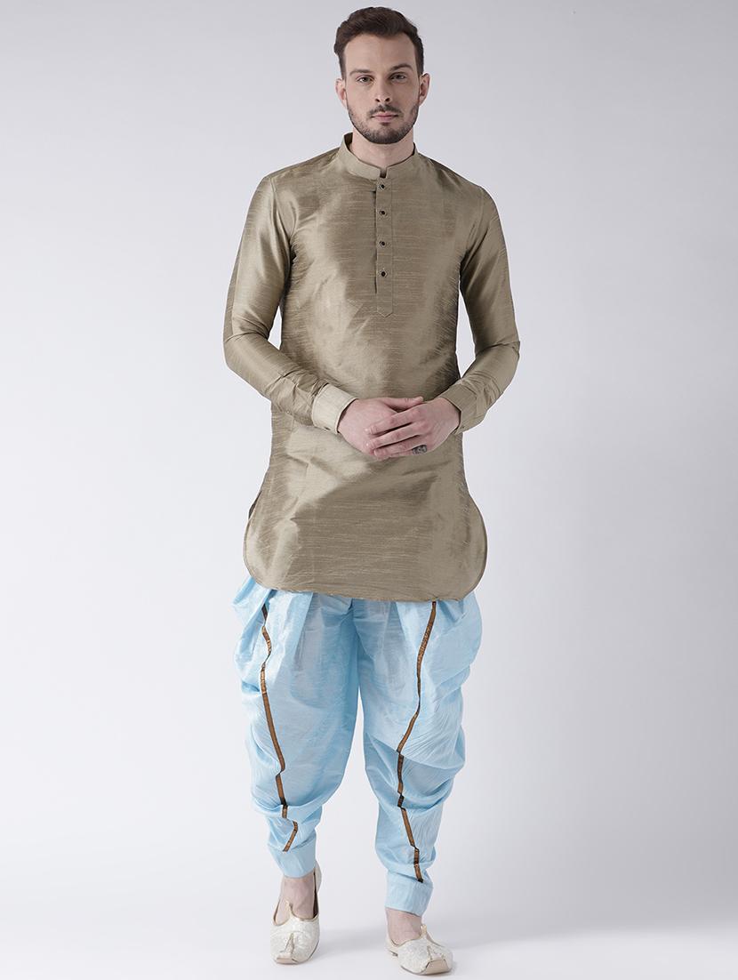 brown solid dhoti kurta set - 16597722 -  Zoom Image - 0
