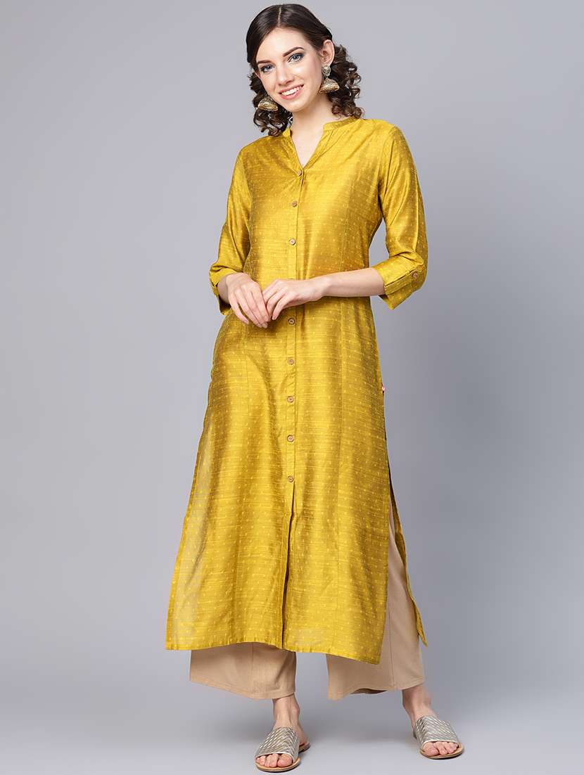self-design art silk straight kurta